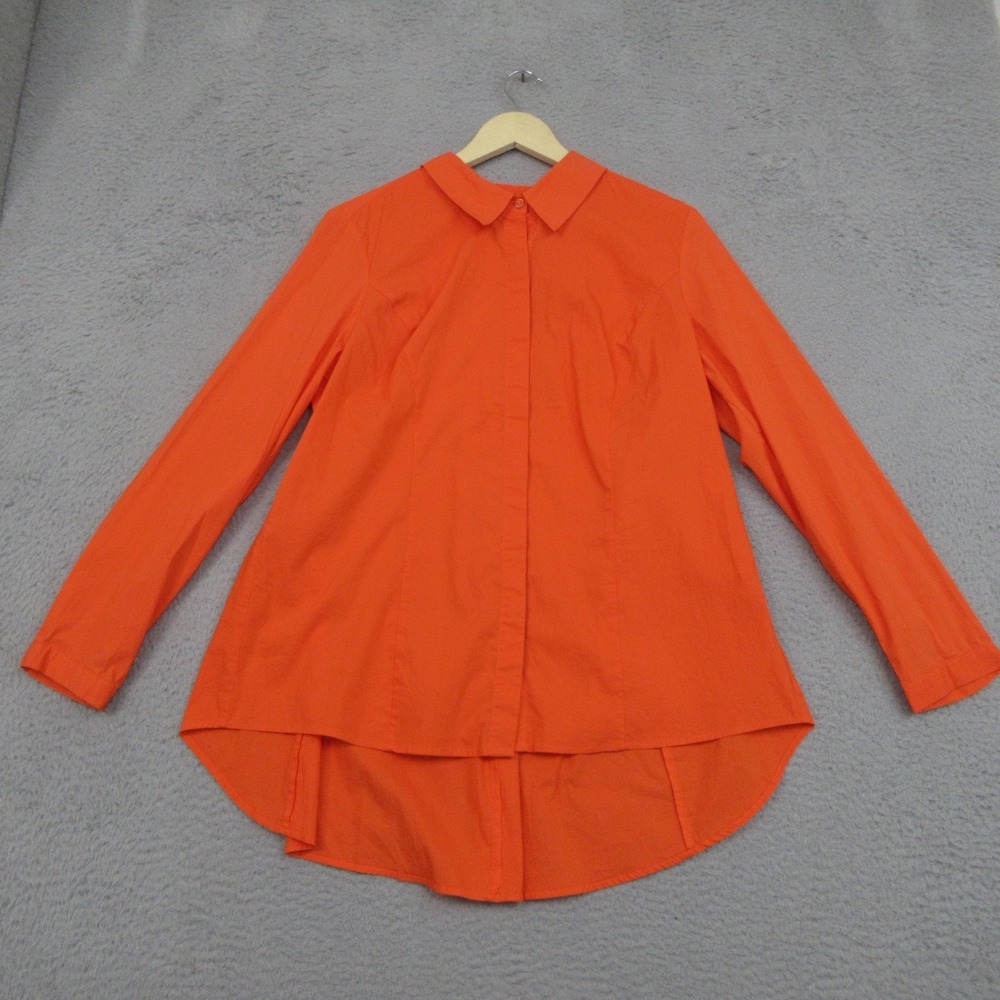 NY Collection High Low Shirt Womens Large Orange Hidded Button Dopamine Office